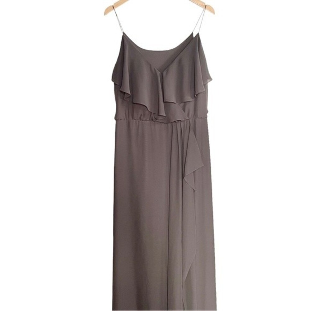 Nouvelle Amsale Drew Gray Chiffon Ruffle Wrap Spaghetti Strap Slip Dress Size XL - Picture 5 of 14